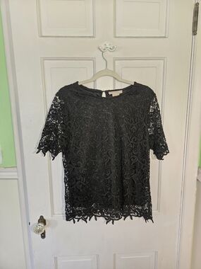 Philosophy Black Lace Short-Sleeve Blouse